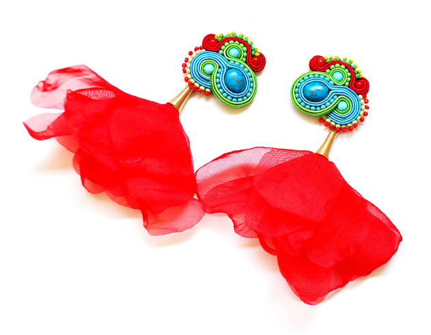 kolczyki soutache Sutaszowe kolczyki  z kwiatami ERMELO