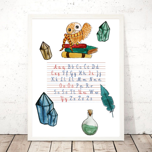 obrazy i plakaty do pokoju dziecięcego Magiczna sowa alfabet montessori Harry Potter