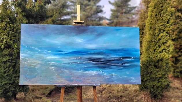 obrazy Obraz olejny ręcznie malowany 76x152 Morze abstrakcja