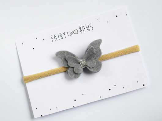 FairyBows Opaska szary MOTYLEK FairyBows