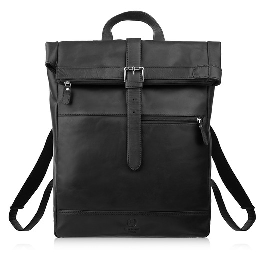 plecaki Plecak roll top skórzany vintage na laptopa miejski czarny unisex AY-32-BL