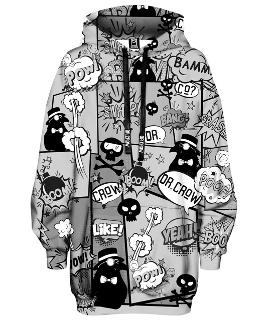 bluza z kapturem damska Bluza Oversize Tunika DR.CROW Komiks Black