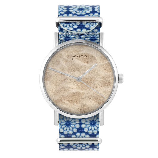 zegarki damskie Zegarek - Piasek,plaża - niebieski, kwiaty