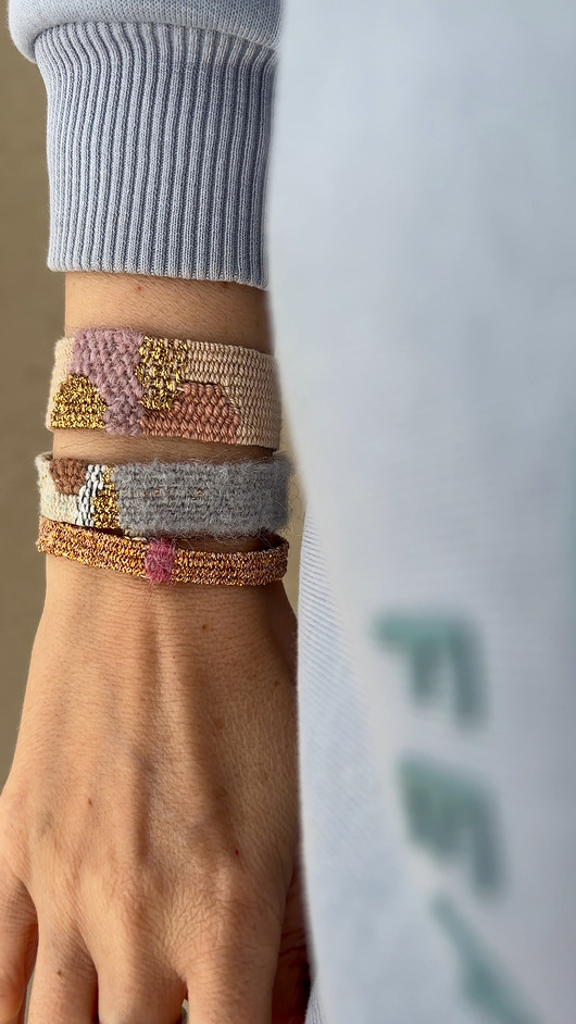 bransoletki na sznurku Szeroka bransoletka tkana w odcieniach beżu i złota