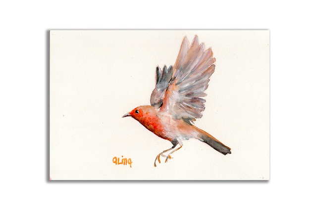 grafiki i ilustracje Akwarela ręcznie malowana "Rudzik" ptaki