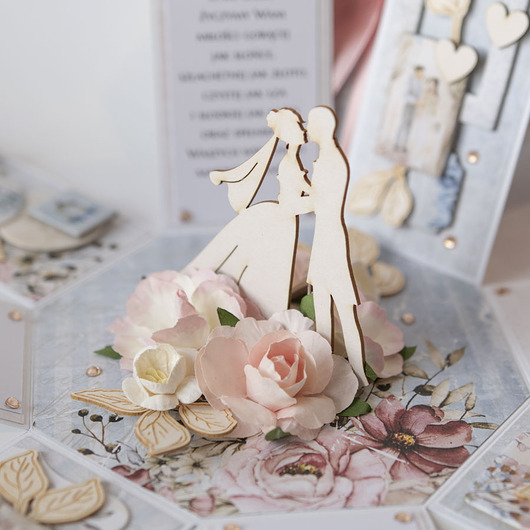kartki scrapbooking Pamiątka ślubu, GIGA exploding box, kartka 3d na wesele