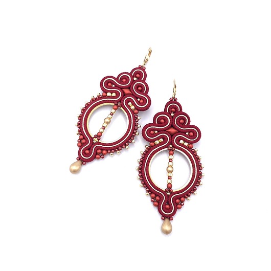 kolczyki soutache Kolczyki sutasz bordowe lekkie wiszące eleganckie koła handmade Paloma