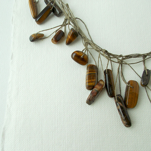 kolie Tygrysie oko Sople Naszyjnik lniany