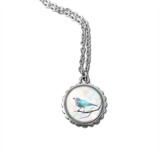 wisiory Medalion, naszyjnik - Turkusowy ptaszek - mały