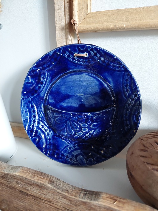 Ozdoby na ścianę Ceramiczna dekoracja ścienna kobaltowa