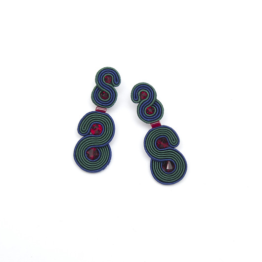 kolczyki soutache Kolczyki - Czerwień Granat Zieleń Medium