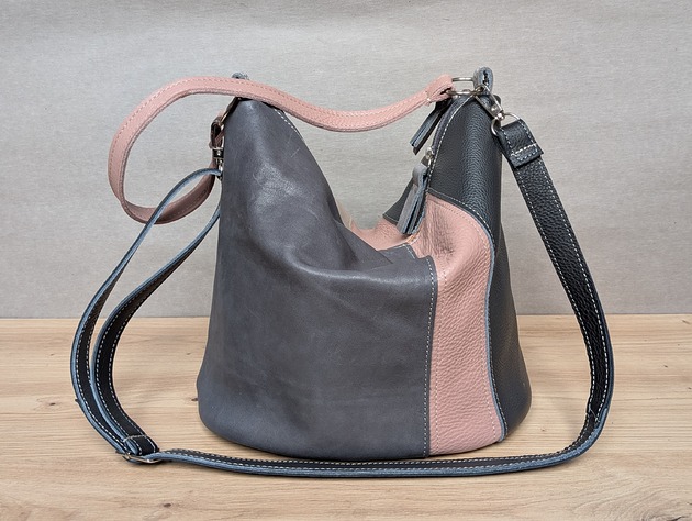 torby na ramię Bucket bag szaro-różówa