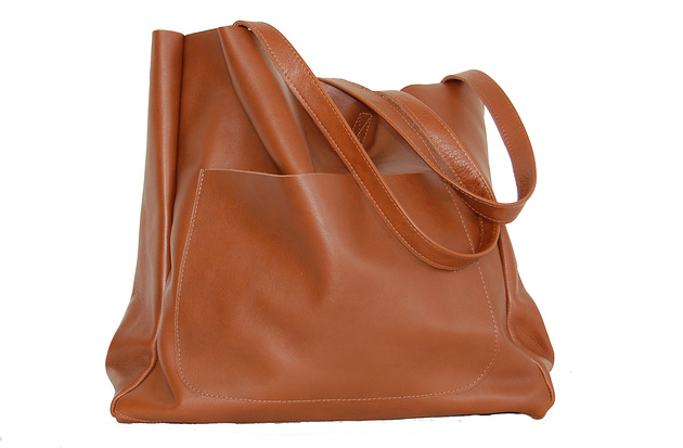 torby na ramię Duża torba damska z kieszenią na ramię ze skóry naturalnej