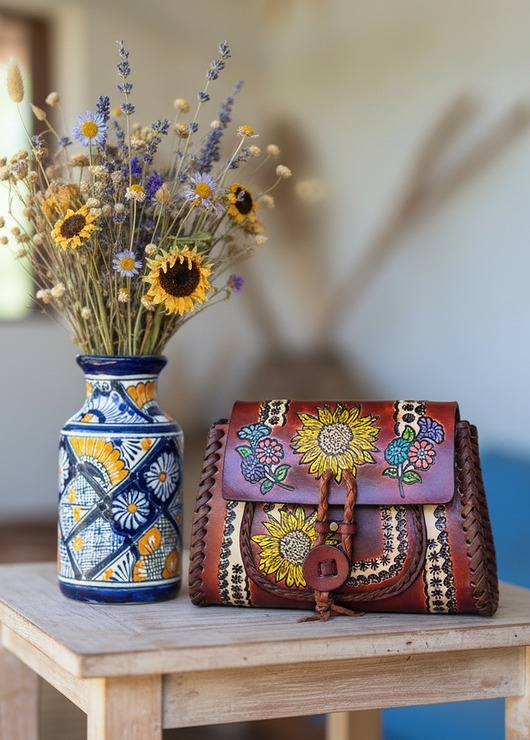 torby na ramię Torebka skórzana Ivanna ręcznie robiona kwiaty