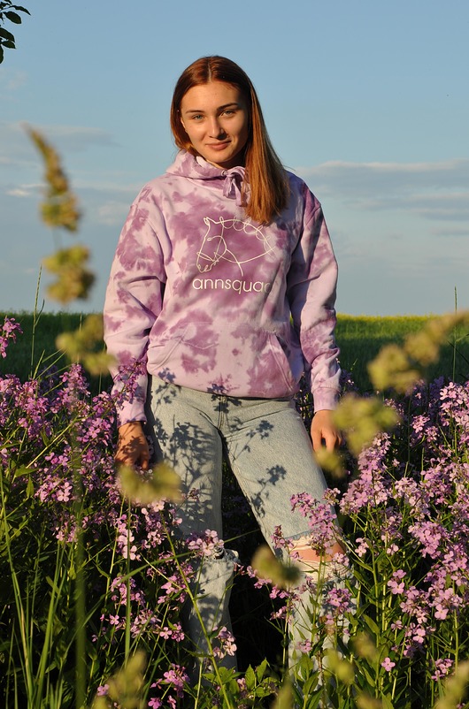 bluza z kapturem damska Bluza TieDye fioletowa z koniem