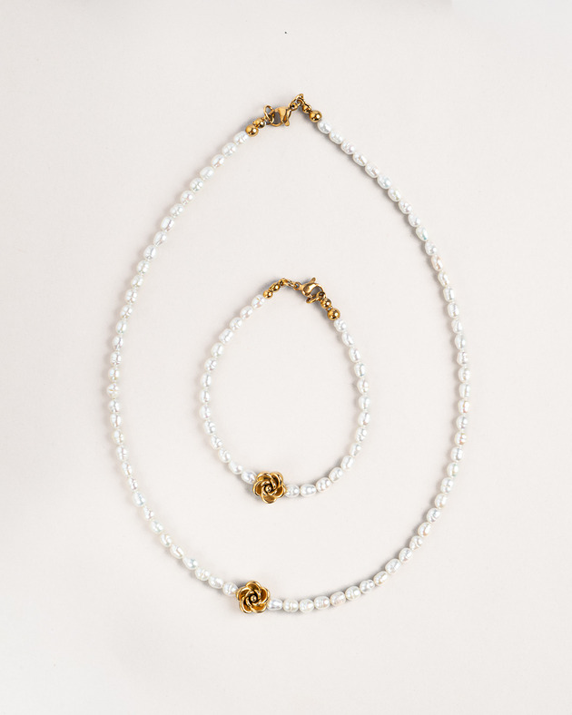 komplet biżuterii Bransoletka z pereł z różą Pearl & Rose