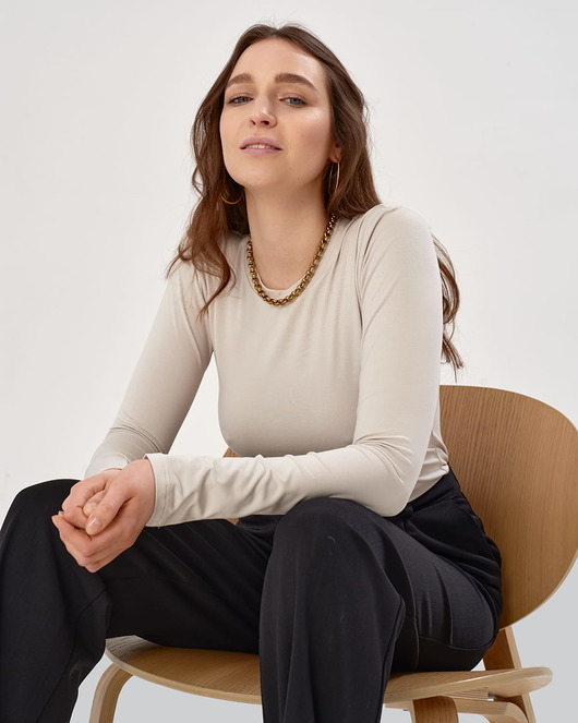 body damskie BODY LONGSLEEVE CREW NECK OAT milk