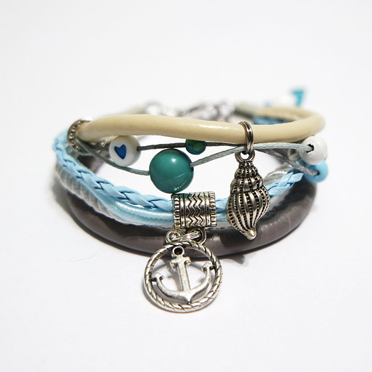 bransoletki na sznurku Bransoletka - Kotwica, muszelka - rzemienie