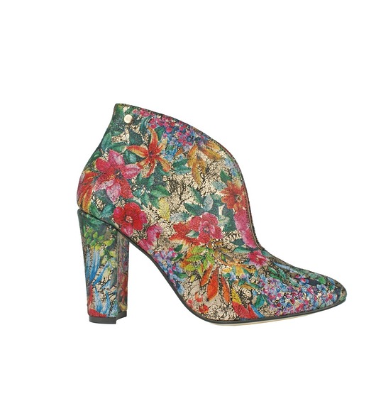 botki damskie Botki skórzane  wzór w kwiaty  (5188)