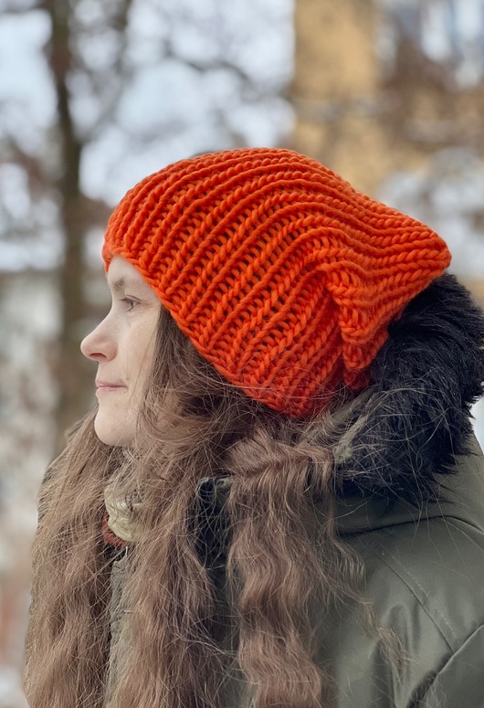 czapki damskie Czapka z merynosa 100%  neonowy pomarańcz