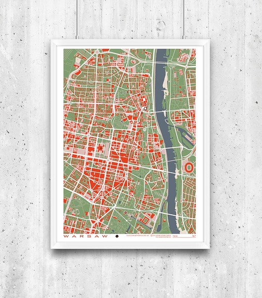 Warszawa - plan miasta - plakat minimalmill