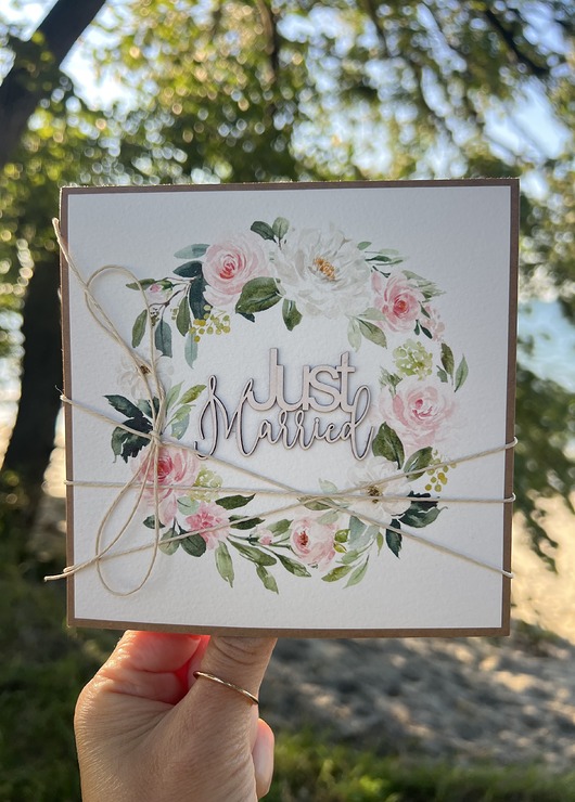 kartki scrapbooking Kartka ślubna ręcznie robiona boho wedding card Just Married