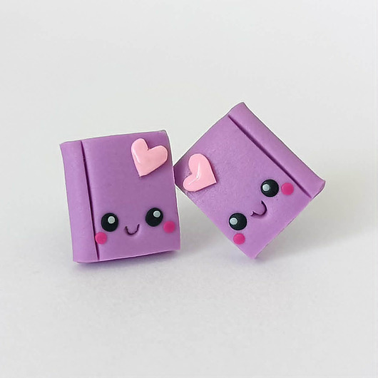 kolczyki z masy plastycznej Małe Kolczyki sztyfty Kawaii Książki fioletowe
