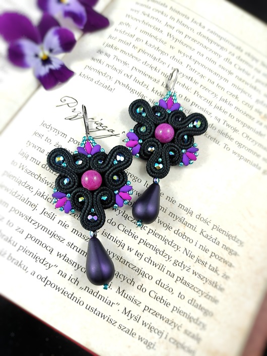 kolczyki soutache Fioletowa Triada kolczyki sutasz czarne