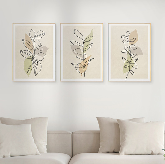 plakaty Zestaw 3 stylowych plakatów w stylu Boho, rośliny, liście, kwiaty, line art.