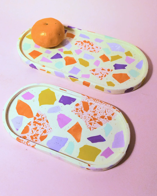 pojemniki na biżuterię Podstawka owalna, kolorowe lastryko, mała taca, biała