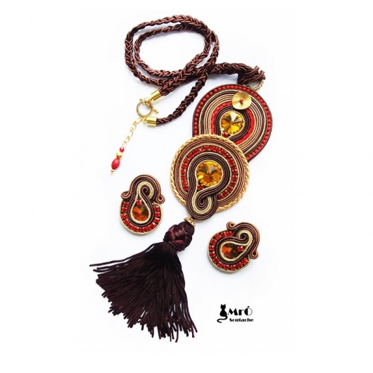 Silie- wisior plus kolczyki- komplet soutache Mró Soutache