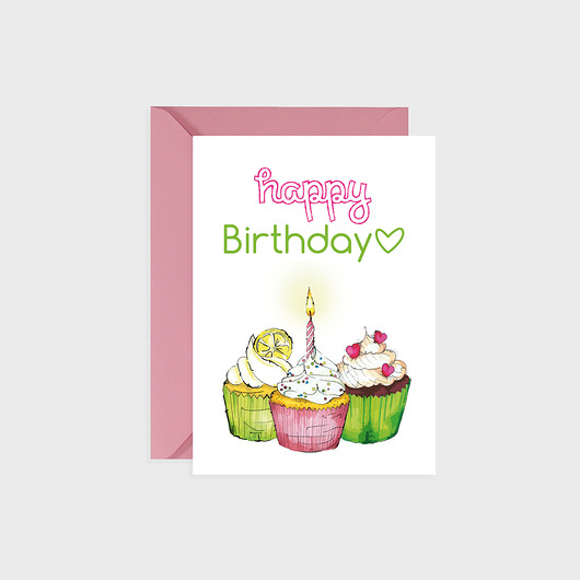 Kartka urodzinowa, Happy muffins, green Joanna Klupś