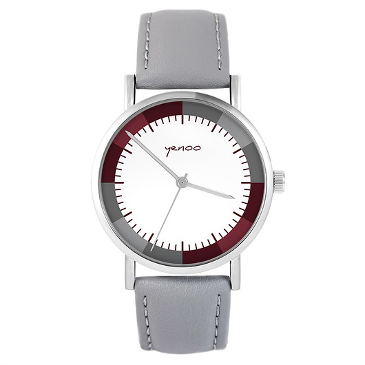 zegarki unisex Zegarek - Classic wine - szary, skórzany