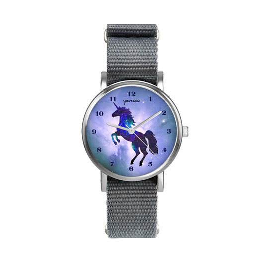 zegarki unisex Zegarek  mały - Jednorożec - nylonowy, szary
