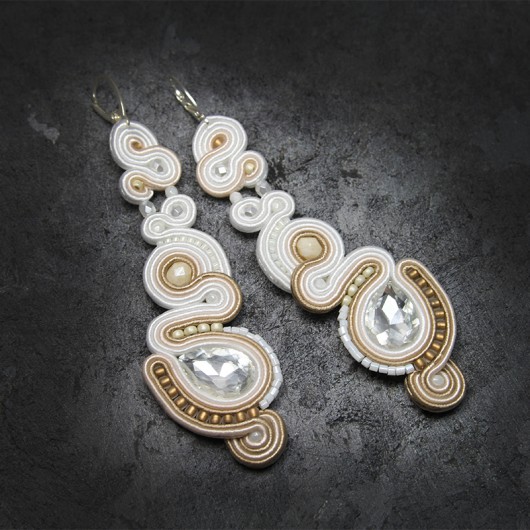 Ślubne kolczyki sutasz - Soutache Petalos Djenka