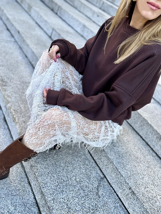 bluza bez kaptura damska Hot Chocolate / bluza bawełniana w kolorze gorzkiej czekolady