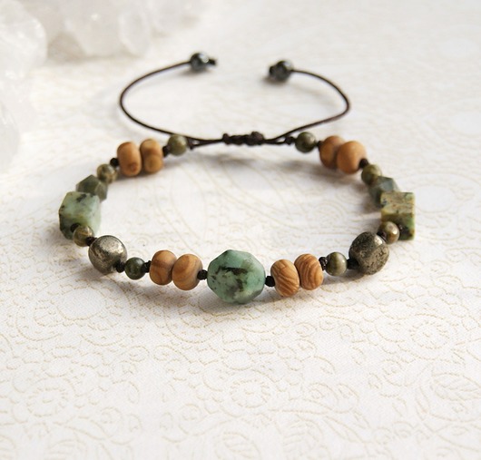bransoletki z kamieni naturalnych Amulet - ZIEMIA - turkus afrykański, jaspis