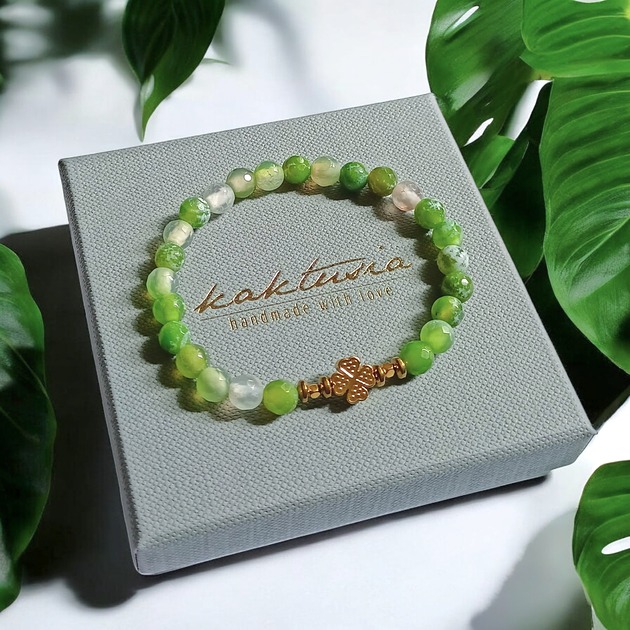 bransoletki z kamieni naturalnych Na szczęście : agat i czterolistna koniczynka