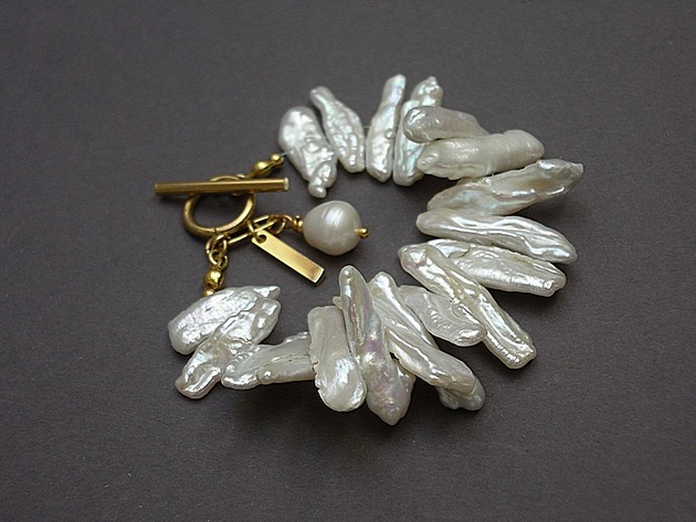 bransoletki z kamieni naturalnych Pearls /white/ perły naturalne biwa - /bransoletka/