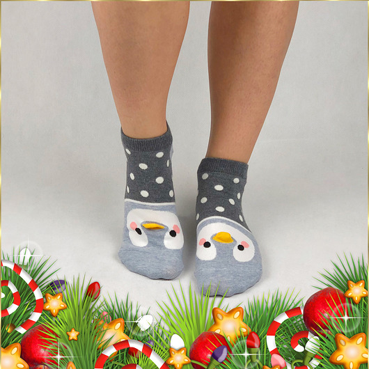 Skarpetki w kropeczki z pingwinem - nosek 3D! CandySox