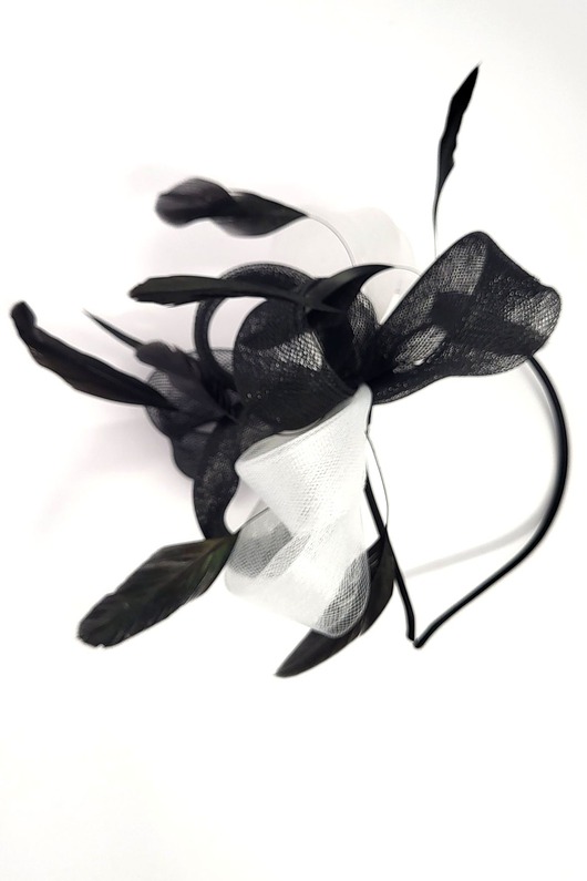 fascynatory RUMBA fascynator biało-czarny ozdoba z piórami