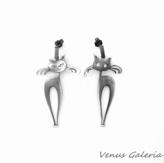 Kolczyki srebrne - Kot Maurycy II szary VENUS GALERIA