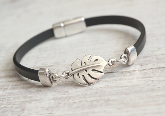 bransoletka SKÓRA MAGNETO MINIMAL MONSTERA BLACK Beezoo