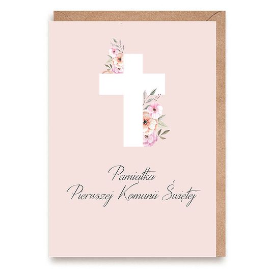 kartki na komunię Kartka na Pierwszą Komunię Świętą dla dziewczynki - "delikatny krzyż"