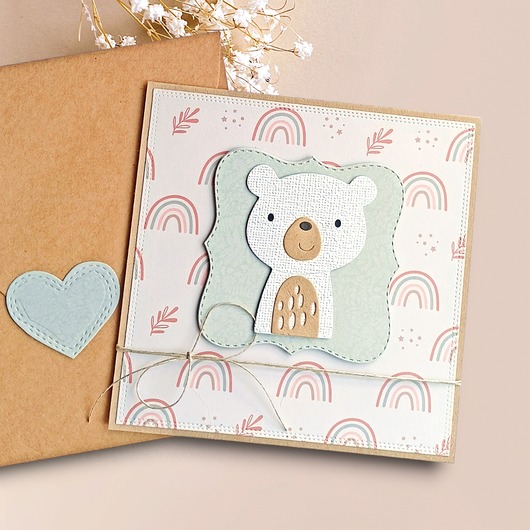 kartki scrapbooking MIŚ beżowy: kartka handmade na urodziny, roczek.