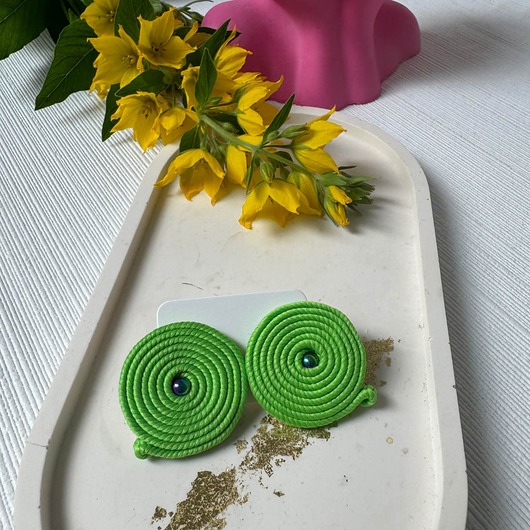 kolczyki soutache Kolczyki zielone małe koła lekkie