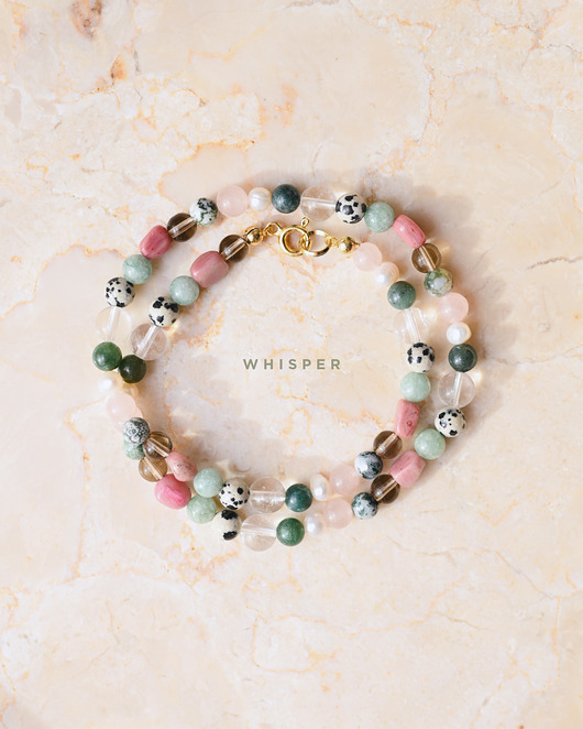 chokery WHISPER Naszyjnik RHEI z kamieni naturalnych Chocker Zielony Różowy Perły