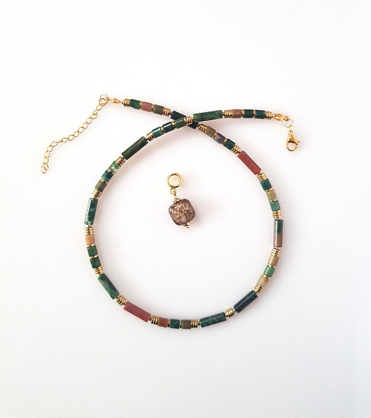 korale Naszyjnik z Agatem Indyjskim v Ciemny Krótki