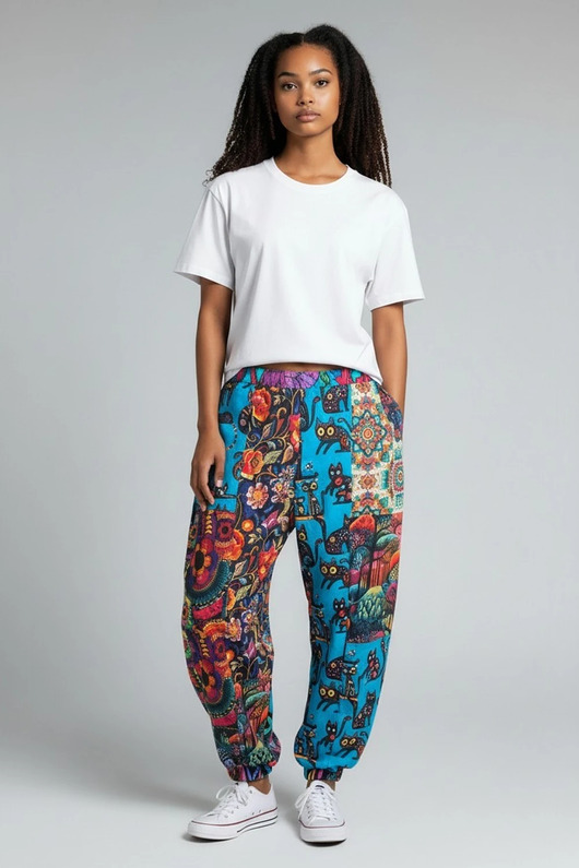 spodnie dresowe damskie Spodnie dresowe patchwork Wikalpa krój haremki barrel rozmiar L