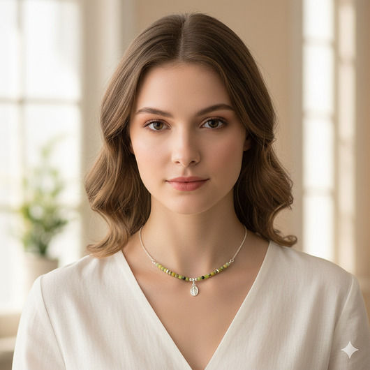 srebrne naszyjniki Zielony chryzopraz, SREBRO 925, naszyjnik z medalikiem Matki Boskiej